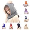 Knitting Hat Scarf Combo Solid Color Adjustable Drawstring Hooded Neck Scarf Women Winter Warm Windproof Elastic Thermal Hat