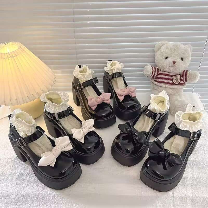 2025 Spring Lolita New Muffin Bow JK Single Shoes Japanese Lolita Sweet Cool Mary Jane Small Leather Shoes