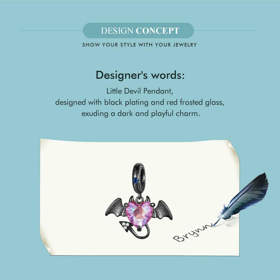 WOSTU 925 Sterling Silver Black Devil Pendant Charms Stone Heart Beads for Women DIY Jewelry Gift Making