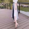 WTEMPO Women's Mesh Skirts Spring Summer Elegant Tulle Skirt Female Elastic High Waist Long Pleated Skirts Two-tone Panel Tutu Skirt