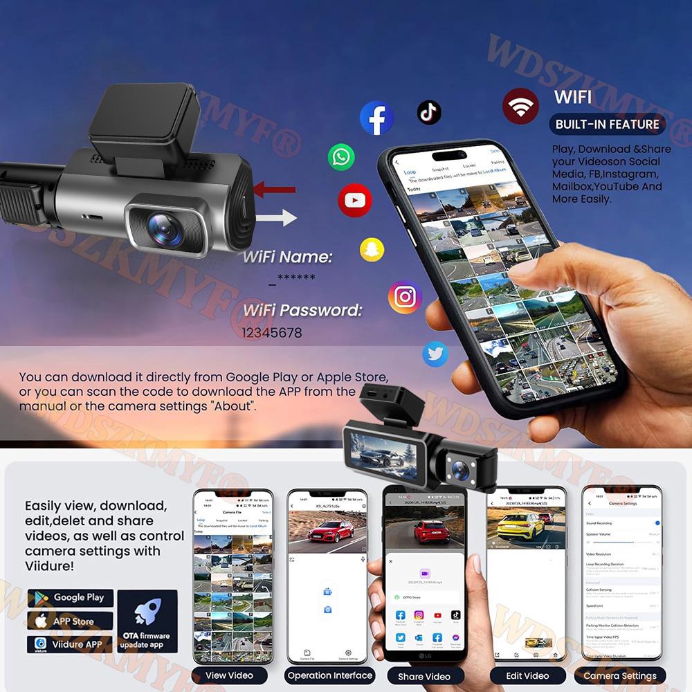 New Car Dvr 1080P Dash Cam for Car WIFI APP Control Recorder Video 2/3 Channel Front and Rear View Car Camera for Car Assecories