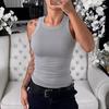 Women Vest Round Neck Sleeveless Elastic Slim Fit Tops Solid Color Sport Camisole