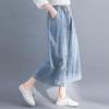 Plus Size Women Jeans Elastic Waist Embroidery Wide Leg Denim Pants Female Spring Autumn Vintage Loose High Waist Pants