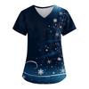 Women's Fashion Christmas Printed Short Sleeve V-Neck Top Small Pocket Work T-Shirt