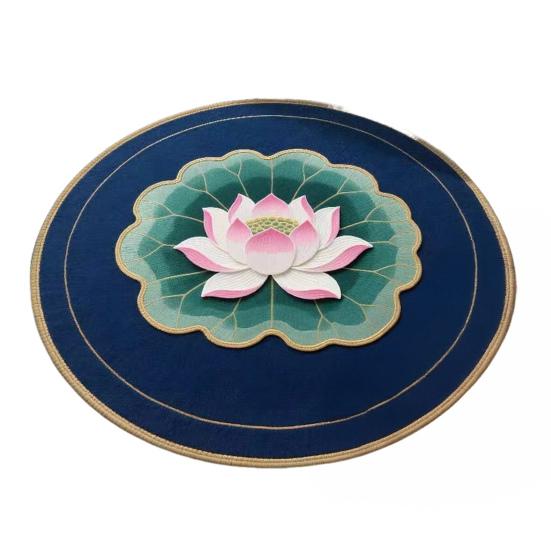 Yousheng Lotus Flower Floor Mat Round Living Room Rug Lotus Pattern Carpet with Non-Slip Backing for Home Office Bedroom Kitchen