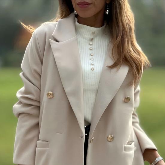 Women's Trench Coat Notch Lapel Double Breasted Mid Long Pea Coat with Pockets Long Sleeve Fall Winter Outwear