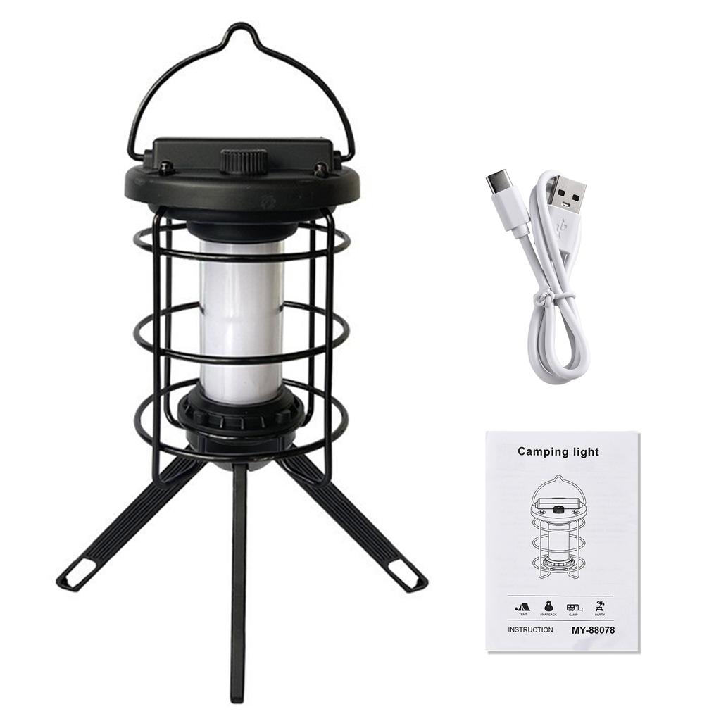Vintage LED Camping Lantern USB Rechargeable Camping Tent Light Outdoor Decorative Hanging Lantern