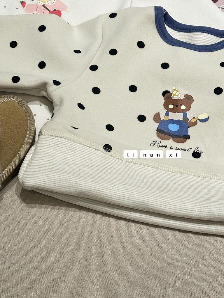 Kids' Cartoon Velvet Silk Wool Home Wear Set - Top and Pants