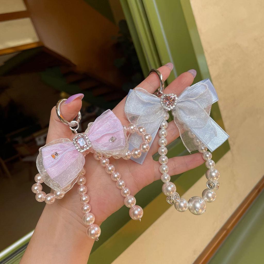 Handmade Jewelry Bag Pendant Fashion Simple Pearls Bowknot Keychain Delicate Bag Charm Ornament for Daily Use