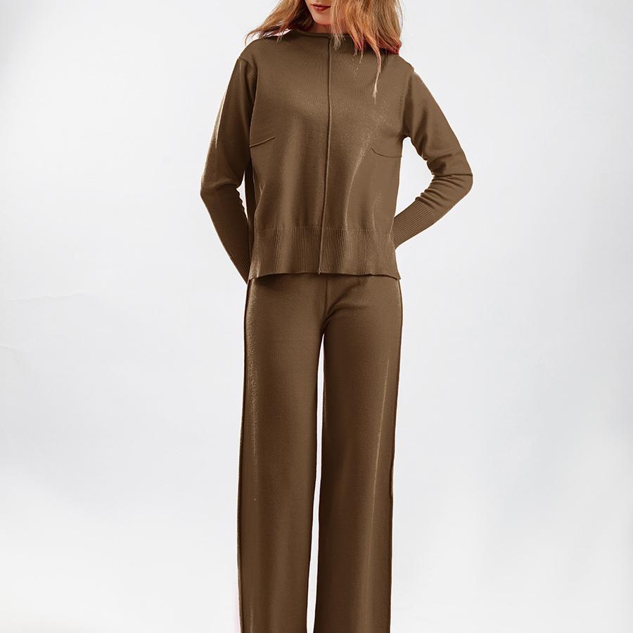 Knitted Sweater Two Piece Suit Women Autumn and Winter Loose Casual Wide Leg Pants Suit