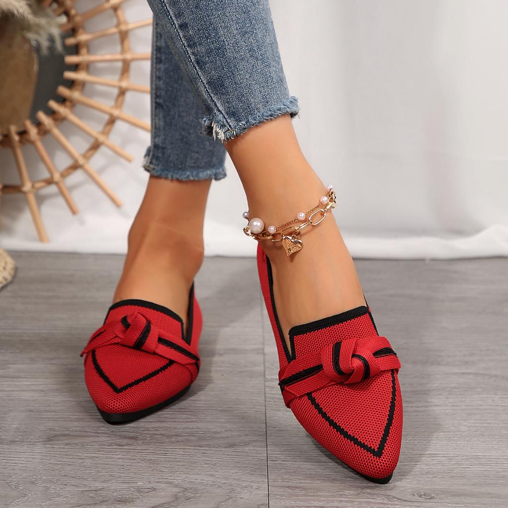 Leisure Flats Women Summer Casual Slip On Pointed Toe Fashion Shoes Women Solid Butterfly Knot Casual Platform Flats Plus Size