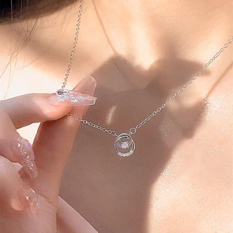 Серебряный цвет изящный круглый циркон кулон ожерелье простой универсальный легкий роскошный ключичный цепь для женщин ювелирные изделия
