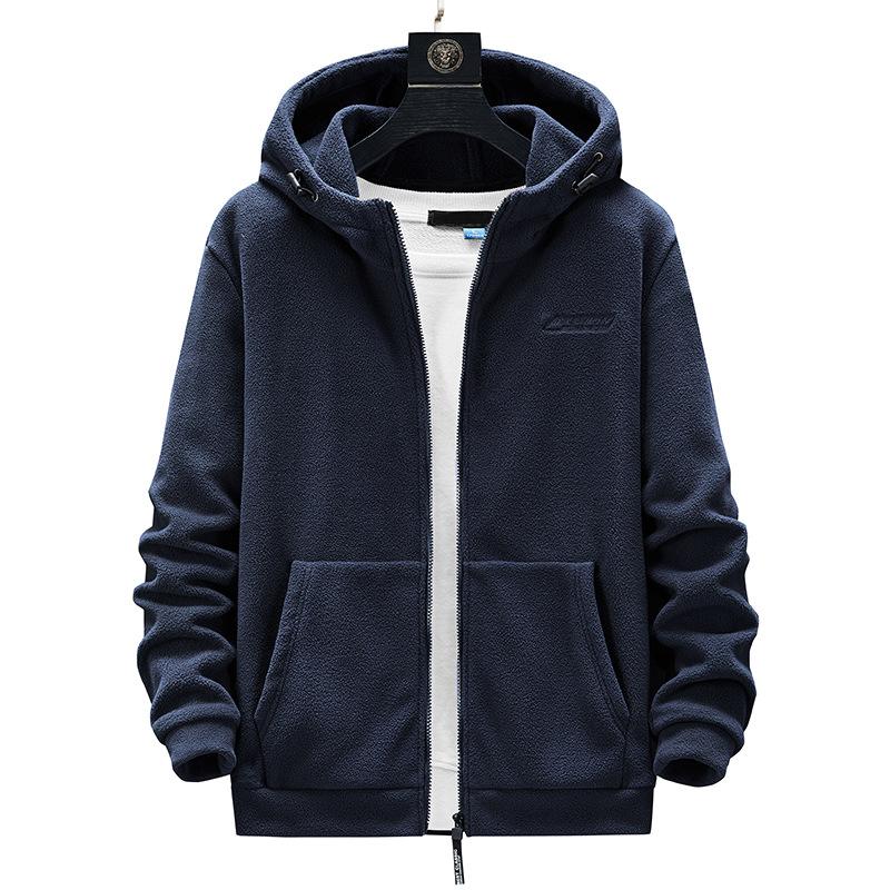 2022 Men's Fleece Outdoor Plus Size Spring and Autumn Fleece Hooded Sweater Jacket