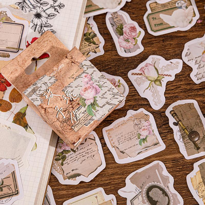 46 Pcs/Box Vintage Botanical Stickers Aesthetic Flowers Hand Account Diy
