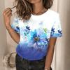 Flowers 3D Printed T-shirt Abstract Painting Round Neck Women's Short Sleeved T-shirts Top