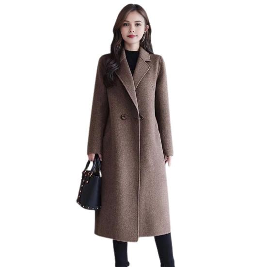 Women Jacket Turn-down Collar Pockets Solid Color Double-breasted Loose Fit Overcoat Thermal Long Sleeved Commuting Dating Spring Fall Winter Coat