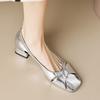 2024 New Summer Silver Square Head Hollow Light Mouth Single Shoes Women's Medium Heel Thick Heel Soft Sole Design Sense Niche