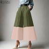 Women Casual High Waist Loose Patchwork Wide Leg Cropped Pants