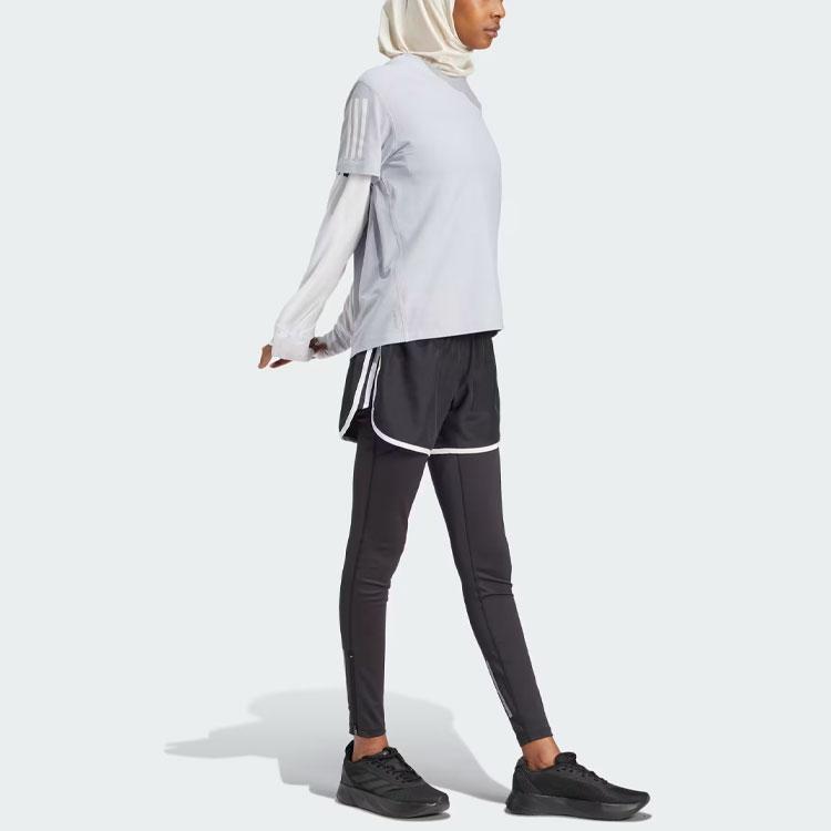 Adidas Three Stripe Color Block Running Short Sleeve Drop Shoulder T-Shirt Women Tops Light-Blue IP2041