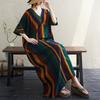 New 2025 Women Plus Size Summer Dress Basic Casual Linen V-Neck Stripe Short Sleeve Dress Loose Dress
