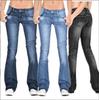 Women Casual Daily Fashion Low Waist Jeans Skinny Stretch Slim Fringed Flare Denim Pants