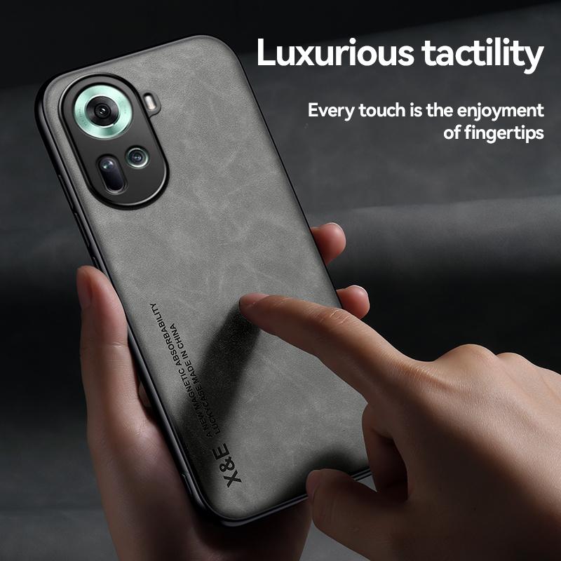 Reno11F 5G Case Built In Metal Plate Magnetic Car Holder Leather Phone Cases For OPPO Reno11 F Reno 11F 11 F 5G Back Soft Cover