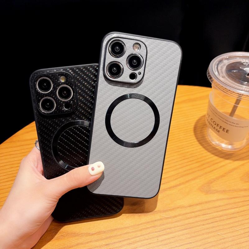 For Iphone 15 14 13 12 Pro Max 11 Carbon Fibre Pattern Tpu Soft For Magsafe Magnetic Wireless Charge Shockproof Lens Protection Case Cover