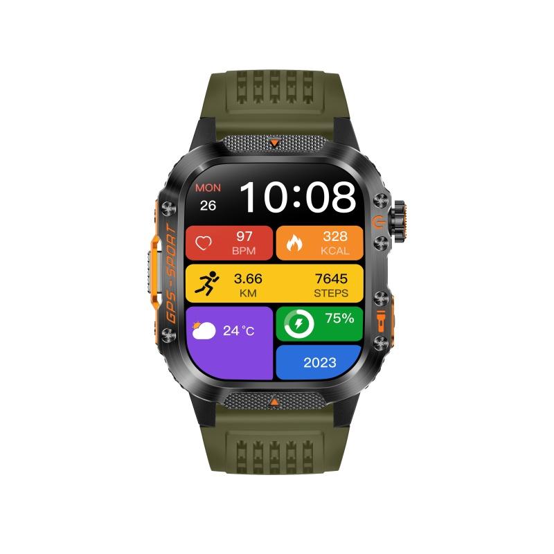 Rainbuvvy HT36 Bluetooth Smart Bracelet 2.01inches IPS BT5.3 Bluetooth Call IP68 Waterproof 540mAh Android GPS Smartwatch Multi-language