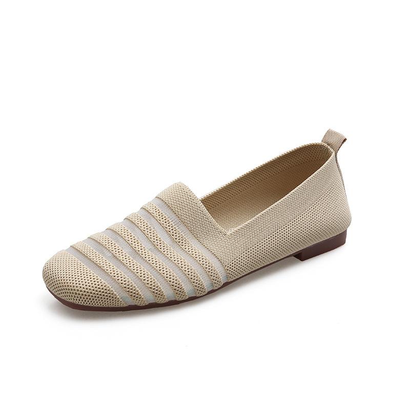 2024Plus Size Women Casual Ballet Flats Shoes Square Toe Slip On Flat Heel Anti Skid Loafers Stretch Knit Fabric