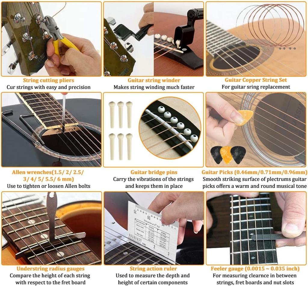 YWHWLX 72-Piece Guitar Maintenance Kit, Repair Tools, Guitar Repair Set, Guitar Cleaning Set, Care Tool Set for Acoustic Guitars, Electric Guitars,