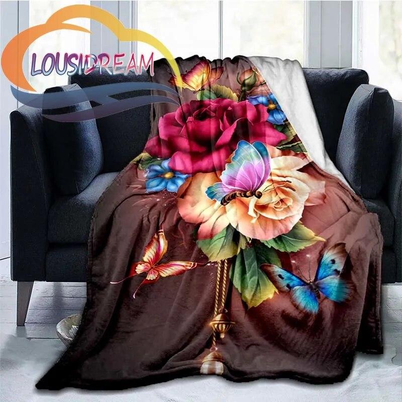 Colour Butterfly  Four Seasons Flower Flannel Blanket Warmth Soft Plush Sofa Bed Throwing   Fluffy
