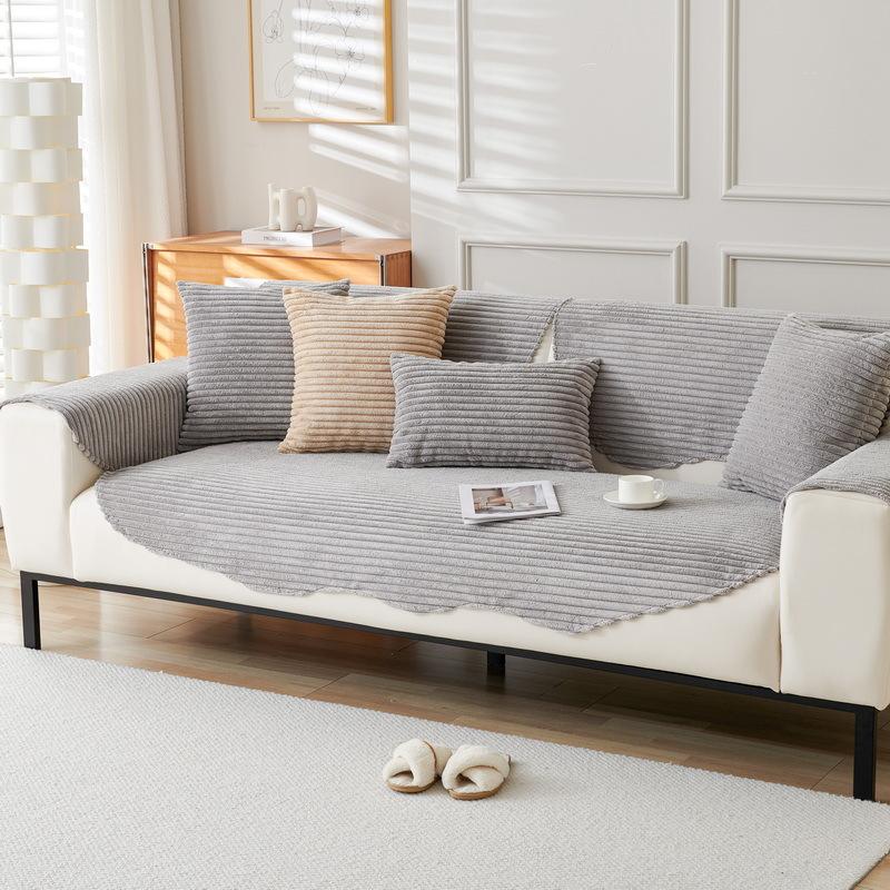 Winter Plush Simple Modern Sofa Cushion Solid Color Sofa Cover Thickened Warm Non-Slip Sofa Cover Towel