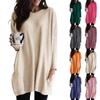 Women's Fashion Casual Round Neck Small Pocket Medium Long Solid Colour Long Sleeve Top