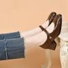 Square Head Mary Jane Shoes Women's Spring New One-word Buckle Light Mouth Thick Heel Single Shoes Simple Flower Women's High Heels