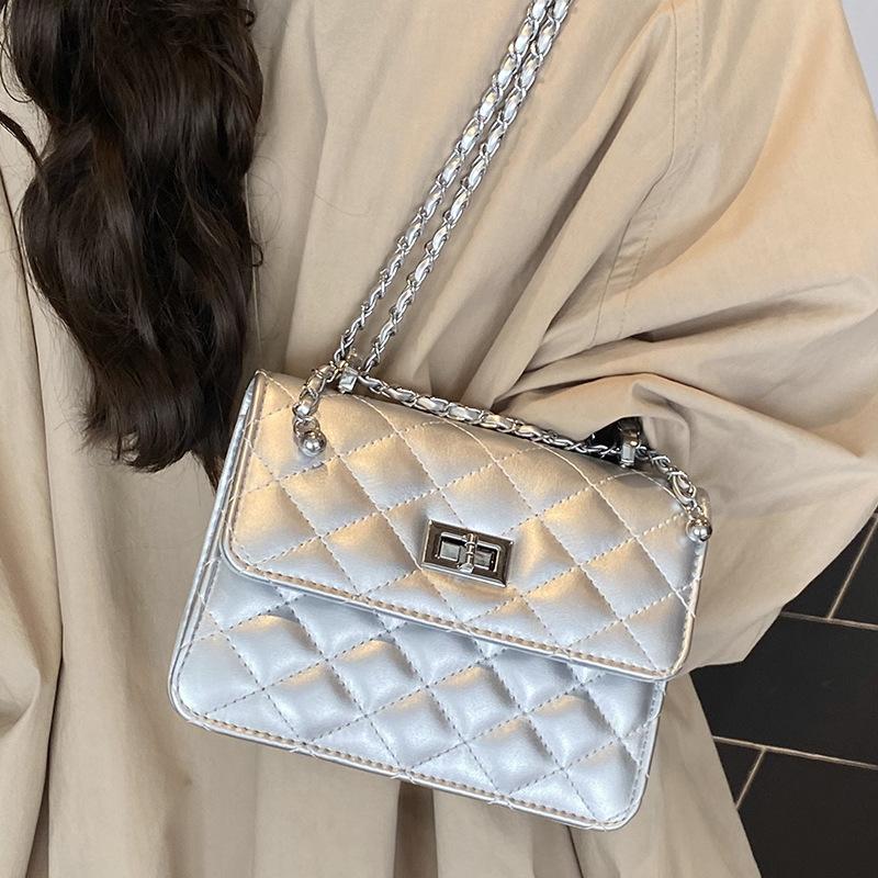 Stylish Casual Simple Small Square Bag Women's 2025 New Trendy Fashion Diamond Chain Bag Single Shoulder Crossbody Small Square Bag