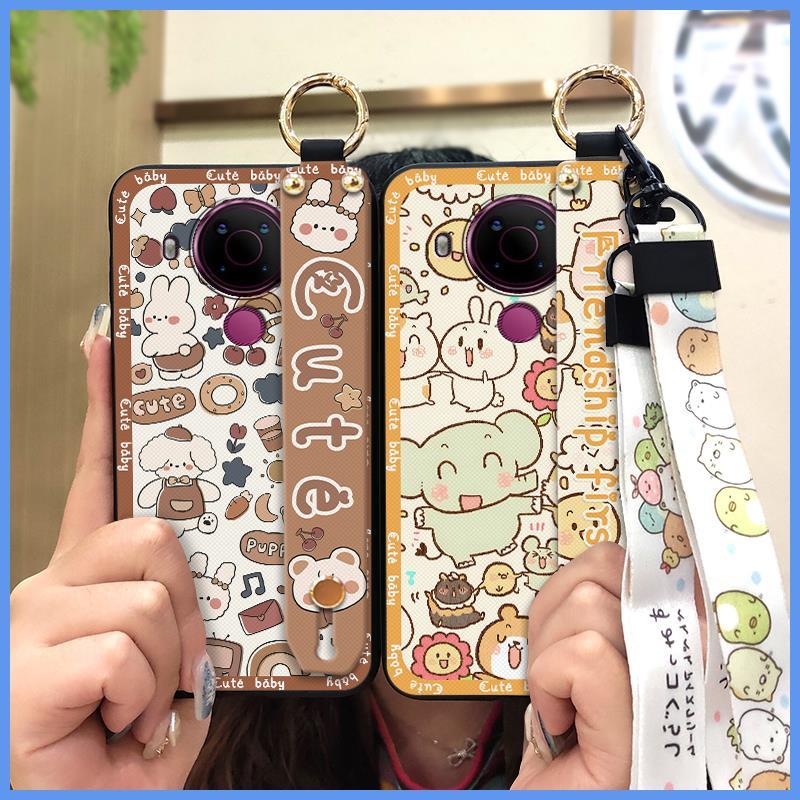 Wrist Strap Dirt-resistant Phone Case For Nokia 5.4 Back Cover Durable Wristband Silicone Soft Case Protective Cartoon