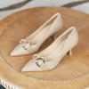 Fashion Fine Heeled Single Shoes Women's Fashion 2024 Spring Autumn New Pointed High Heels Metal Buckle Pumps Women Shoes Ladies Shoes