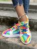 2023 Autumn New Street Rainbow Fashion Casual Trendy Shoes Autumn Color Gradient Women's Sports Single Shoes