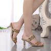Rhinestone Flower Stiletto Heel Shoes Women's Summer New Thick Heel Shiny Beach Slippers Diamond Fashion Sandals