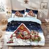 3pc Christmas House Print Coreless Duvet Set Multi Size Bedroom Holiday Dormitory Bedding Decoration Softmachine Washable