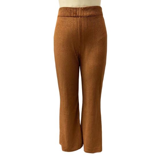 Women Corduroy Pants Elastic High Waist Flared Leg Long Trousers Solid Color Autumn Winter Casual Pants Daily Wear