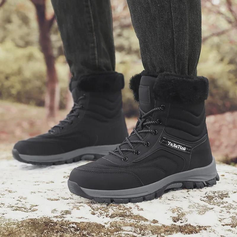 Men's High-Top Waterproof Non-Slip Winter Snow Boots with Warm Velvet Lining & Thick Sole