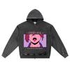 DTG Print Knitted Denim Zip-Up Hoodie Anime Streetwear 29 Brother Print Zipper Hoodies  