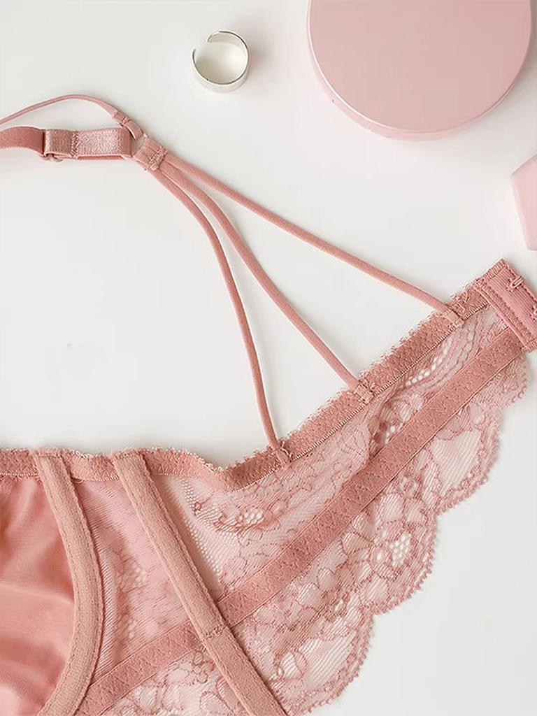 Varsbaby Women's Sheer Mesh Demi Underwire Bra Lace Sexy Bra Double Strap Bra