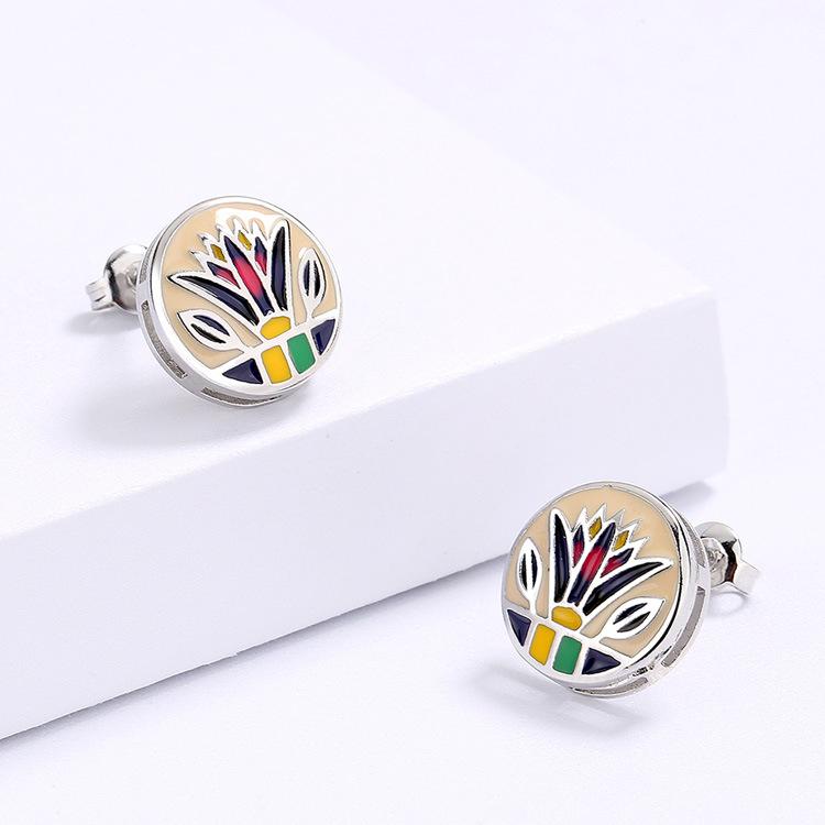 Artistic Retro Minority Personality Simple Color Enamel Flower Jewelry Ring Earring Set