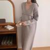 V-neck Long Knitted Dress for Women's Autumn and Winter New Lazy Style Loose Large Size with Coat Backing Sweater Skirt Tide