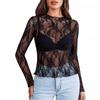 Women's Long Sleeved Transparent Shirt with See Through Floral Lace Top