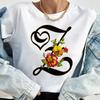 Custom Name Letter Combination Tops Fashion Women T-Shirt Rose Flower Heart Letter Font A B C D Short Sleeve Tees Black T-Shirt