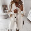 Women Winter Overcoat Turn-down Collar Pockets Solid Color Double-breasted Thickened Loose Fit Coat Thermal Three-quarter Sleeved Commuting