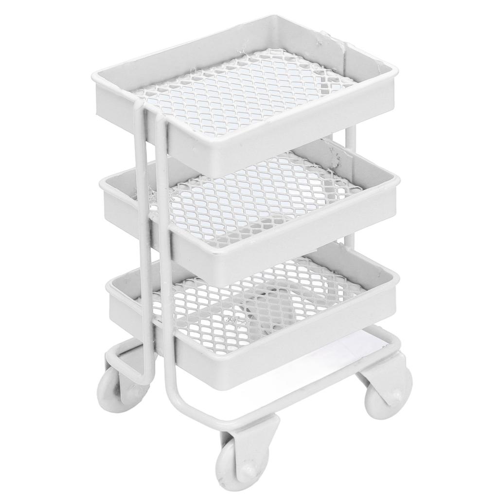 1:12 Mini Dollhouse Toy 3 Level Storage Rack with Wheels for Dollhouse Kitchen Furniture
